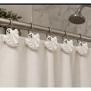 Halloween Shower Curtain Hooks 12 Pcs Ghost Pumpkin Decor Set Resin Metal Back